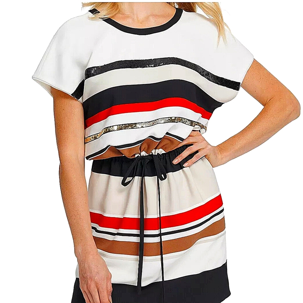 Womans DKNY SHORT SLEEVE STRIPPED DRESS